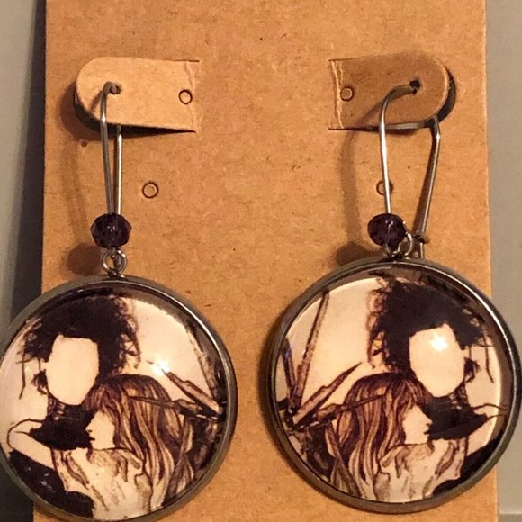 Creatures Bizarre Jewelry - Edward Scissorhands Glass DangleEarrings Horror, Halloween, Romantic